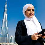 **

"A successful businesswoman in a stylish, fully clothed, and modest abaya, holding a tablet, standing confidently in front of the Burj Khalifa in Dubai, clear blue sky, professional photography, perfect anatomy, correct proportions, well-formed hands, proper finger count, natural pose, safe for work, appropriate content, professional, modest."

**